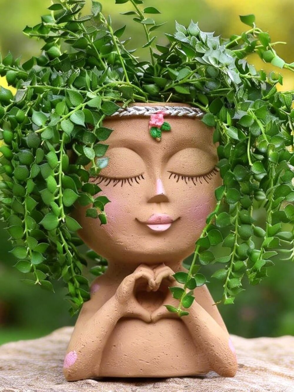 Face Planter Pot With Heart Hands, Resin Head Planter For Indoor Plants, Cute Su